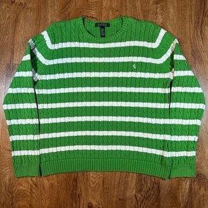 Polo Ralph Lauren Cable Knit Striped Sweater Size XL in Green & White NWOT